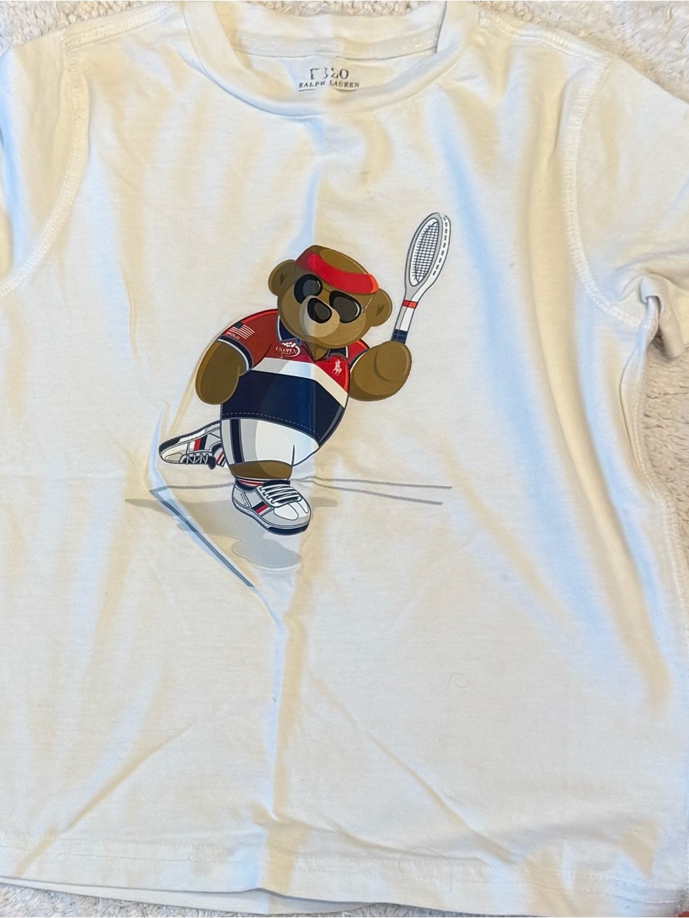 Ralph Lauren White Kids Tennis Polo Bear Graphic Tee